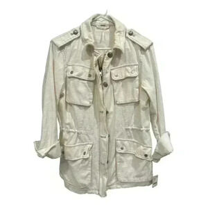 Free People Military Button and Zip Up Winter Jacket in Ivory, Size SP, NWT